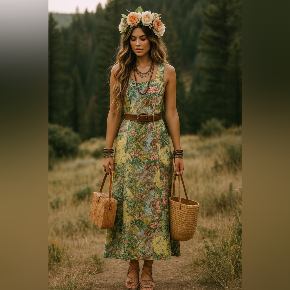 Vintage Floral Sleeveless Maxi Dress